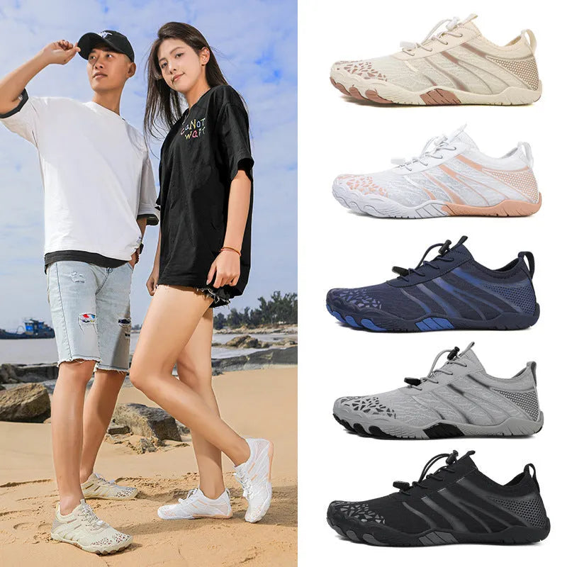 Casual unisex beach running shoes with a Lycra stretch fabric upper, shown in A826 Beige colour.