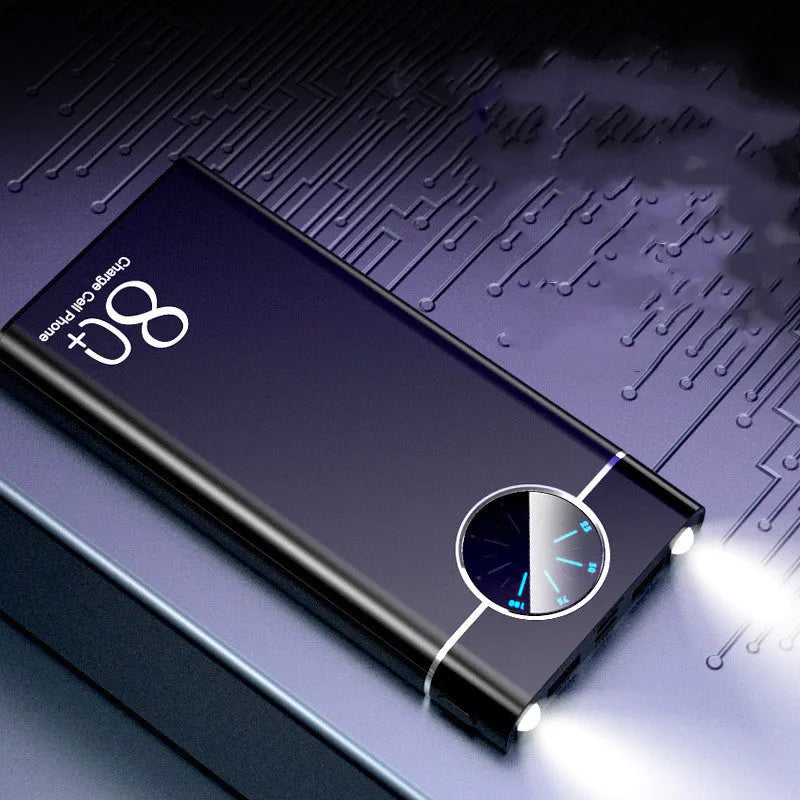 Fast charging mobile power supply 20000mAh polymer lithium ion battery pack with LED flashlight alloy shell in black