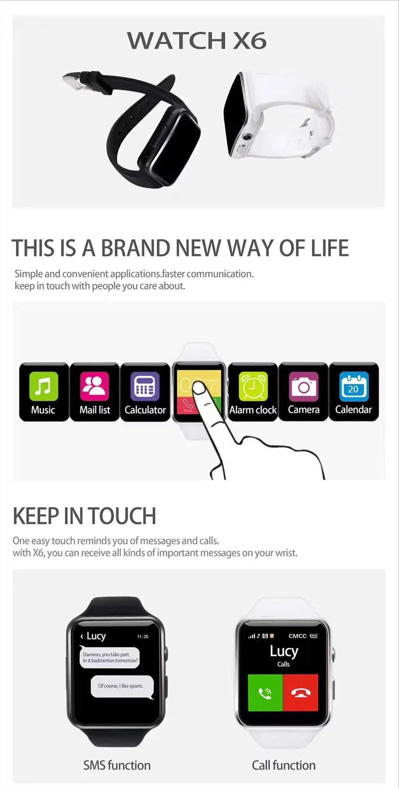 Black smart watch with 1.54-inch touch screen on a silicone strap, showing a fitness tracking display.