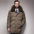 Men's thickened white duck down jacket standing collar no hood zipper front black colour solid pattern winter coat
