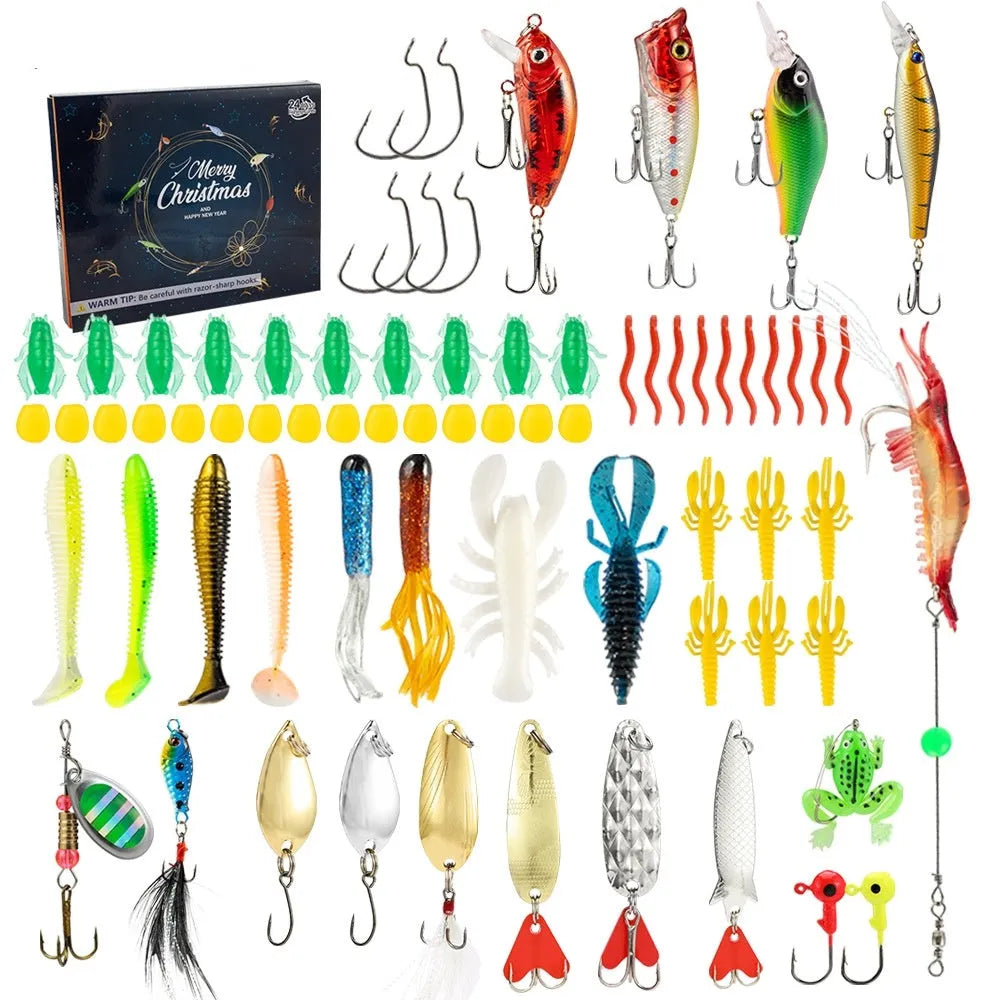 Christmas Mino Bog Fishing Set with 24 metal pieces in blind box packaging