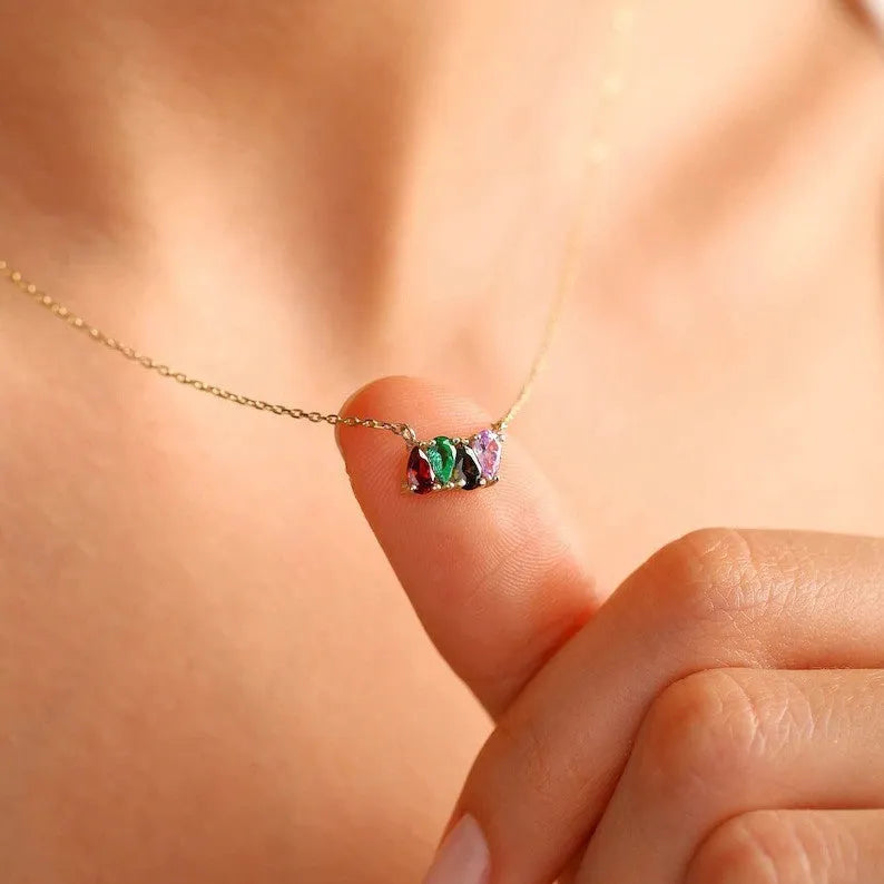 Zircon birthstone pendant necklace on a titanium steel chain in gold finish