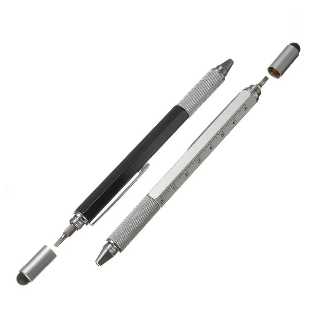 Multi-function 6 in 1 touch screen stylus ballpoint pen with spirit level and screwdrivers in black, blue, green, red, silver, yellow