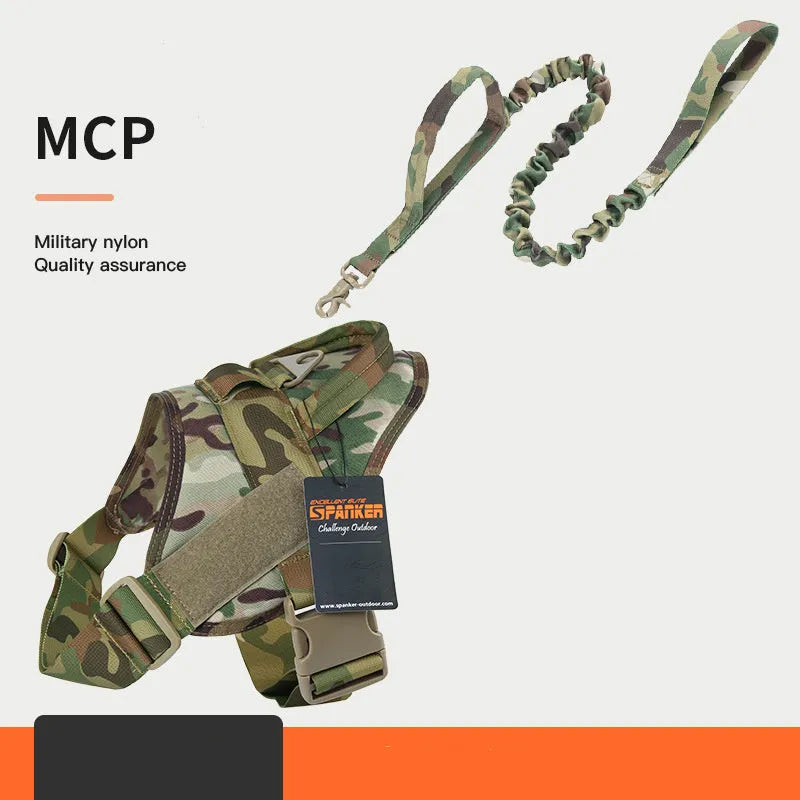 1050D nylon large medium dog harness with UTX buckle and military webbing on grey background