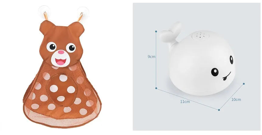 Automatic water-sensing whale bath toy with spray, lights, and music functions for baby bath time