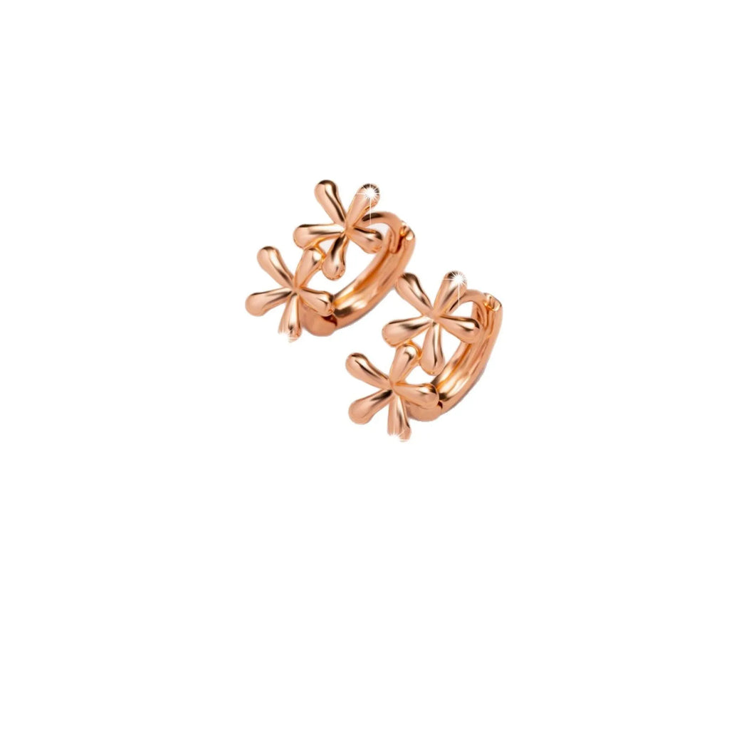 Rose gold circular earrings with a waterdrop flower design for women.