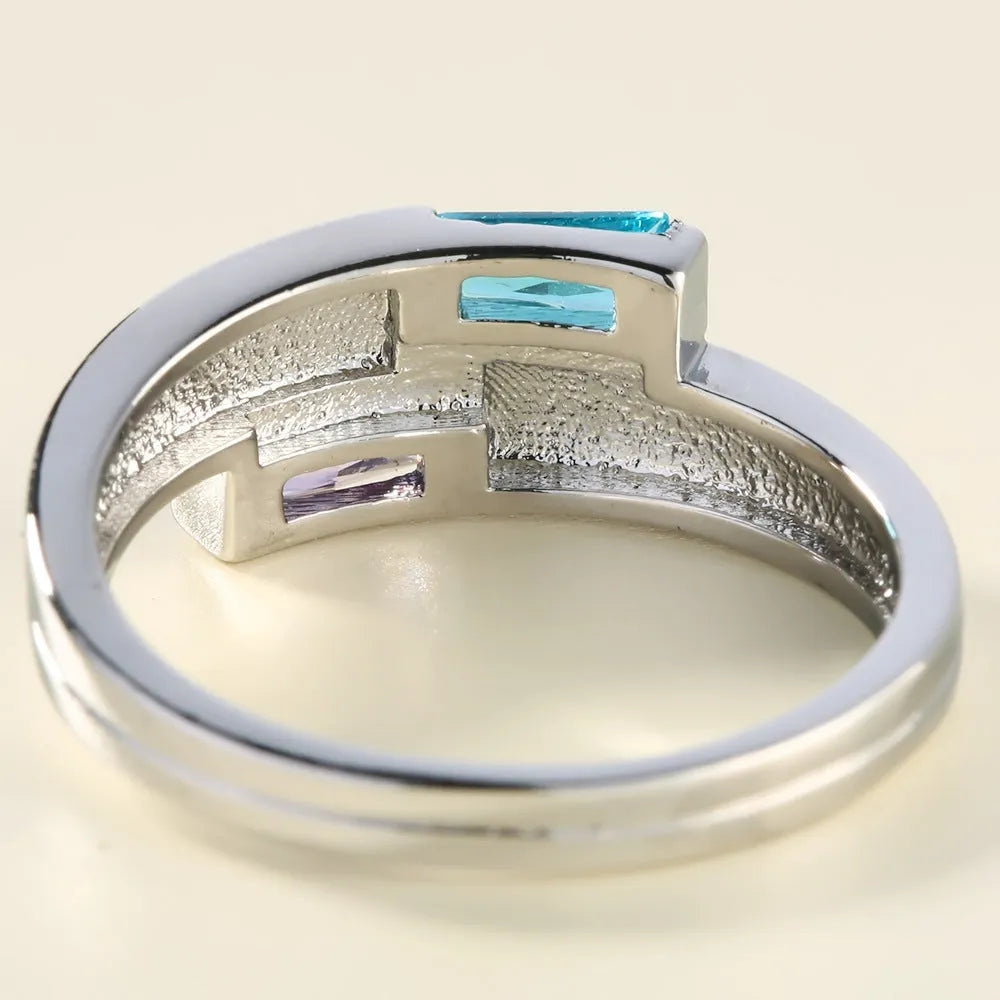 Silver-colour electroplated copper ring with inlaid zircon stones, shown in Ins style.