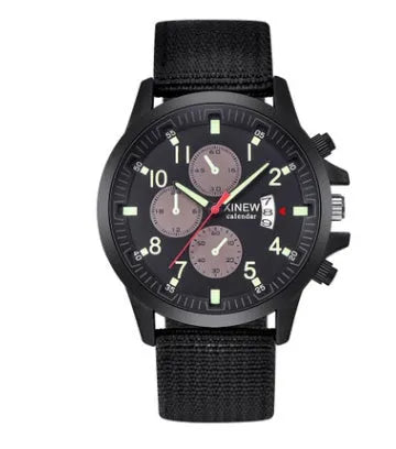 Men's nylon band military sports watch with 4.2cm dial and black face on display