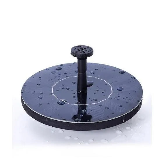 Black solar-powered floating water fountain with spray nozzles for garden bird baths and ponds