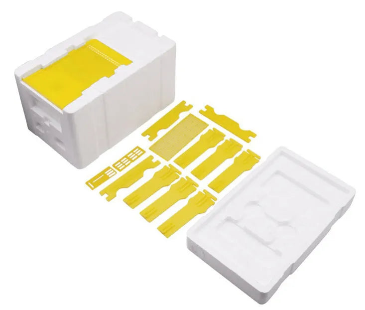 Three white EPS foam bee breeding boxes for hive mating and pollination activities