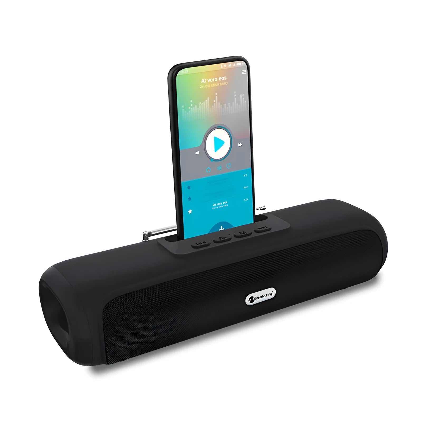 Desktop wireless long strip radio subwoofer in black, blue, red and silver grey colours
