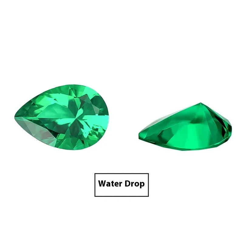 Synthetic cultivated emerald gemstone in Columbia green treasure colour showing round and grandmother cut options