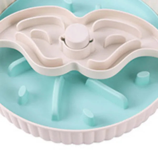 Pet feeding bowl with rotating game board and silicone anti-choke pad in various colour options
