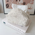 Chinese style pastoral cotton fabric tissue box cover in beige, blue, or Maillard brown, dimensions 17x11x7cm.