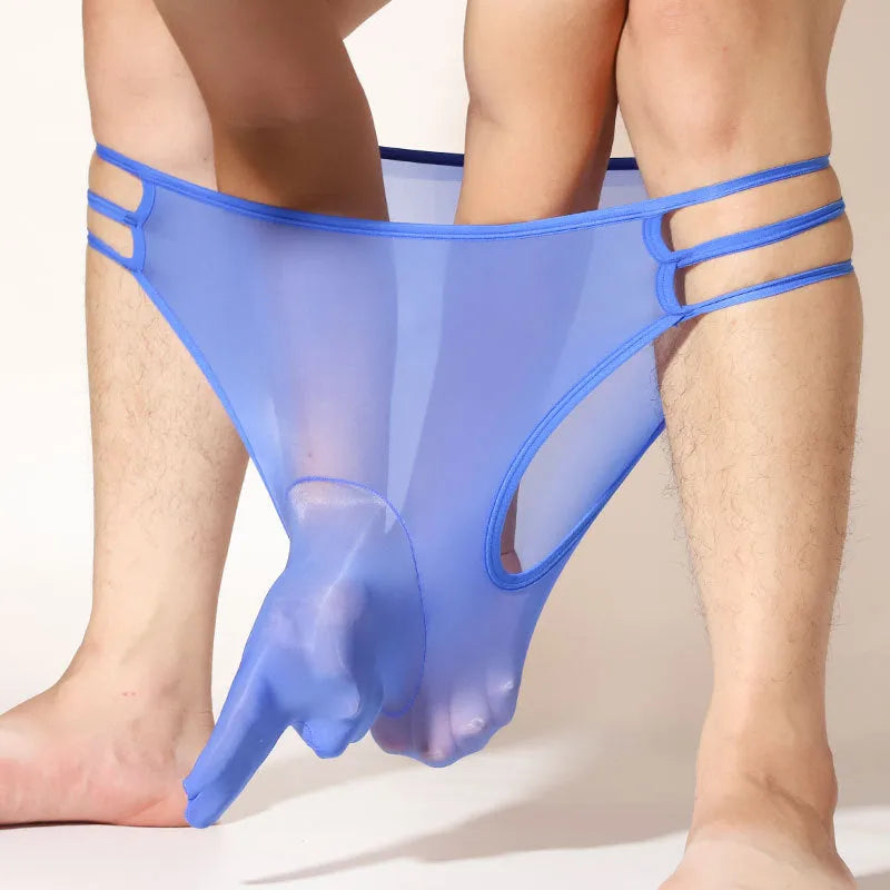 Men's transparent nylon elephant nose shorts in various colours on a mid waist, free size fit.