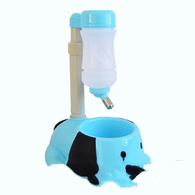 Rod lifting type adjustable pet drinking bowl in blue, pink, or yellow colours