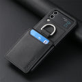 Samsung Z Flip phone case in black with ring bracket and magnetic back, shockproof PC design