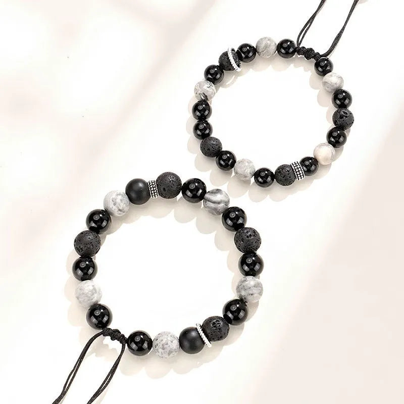 Black agate map stone volcanic bracelet with diamond-shaped stone in New Chinese style design