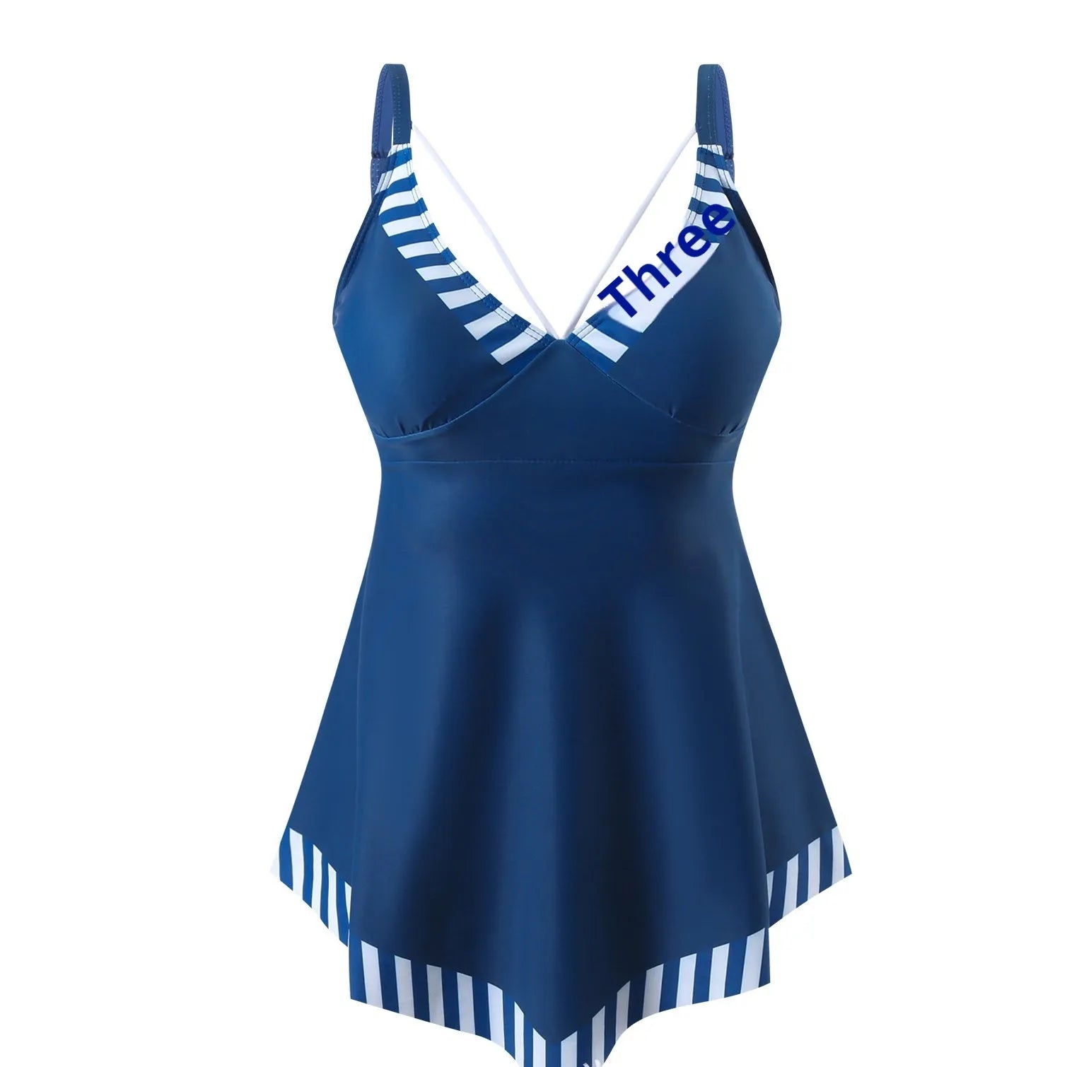 Plus size women's two-piece bikini swimsuit in quick-dry polyester fabric, backless design.