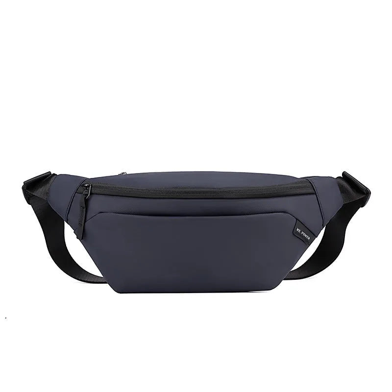Outdoor casual waterproof nylon crossbody shoulder bag for men in black solid colour sewing line detail