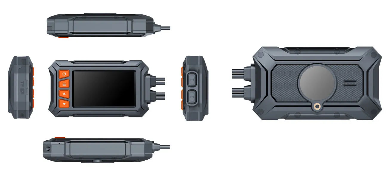 3 inch motorcycle dashcam with dual lenses, GPS module, and installation accessories for front/rear recording