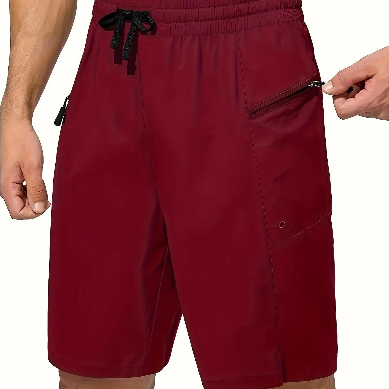 Men's solid colour quick-drying beach shorts in straight-leg style