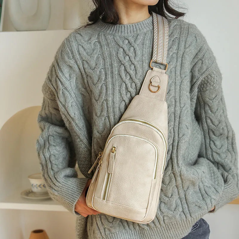 Women's soft PU crossbody chest bag with open pocket in multiple colour options