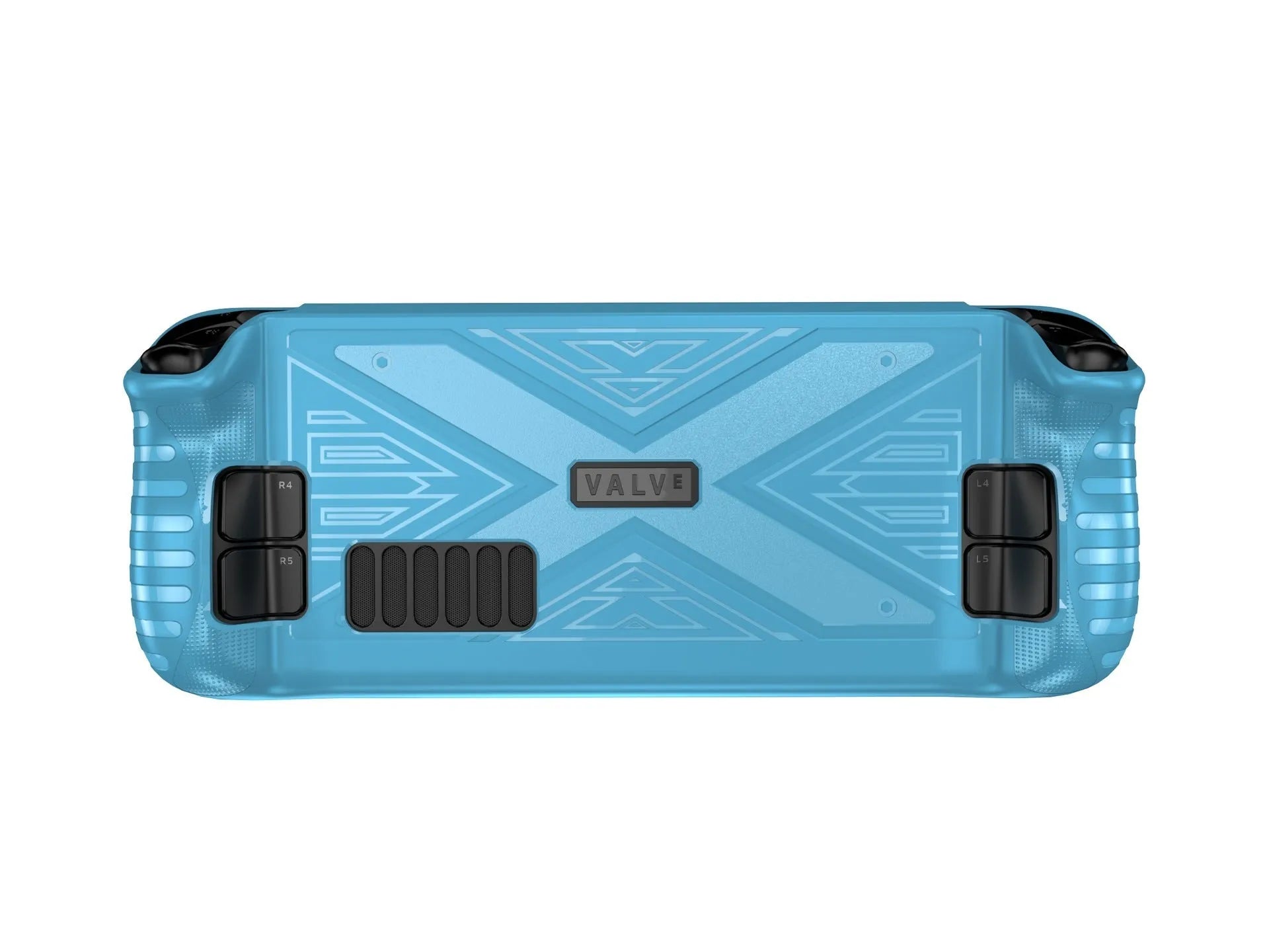 Red, blue, and black TPU soft shell protective cases for the Steam Deck handheld console.