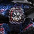 Mechanical men's waterproof watch with luminous dial on a coloured rubber strap