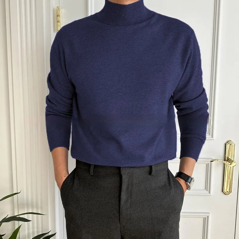 Men's business pullover mock neck sweater in acrylic, long sleeve, available in multiple colours including gray and khaki