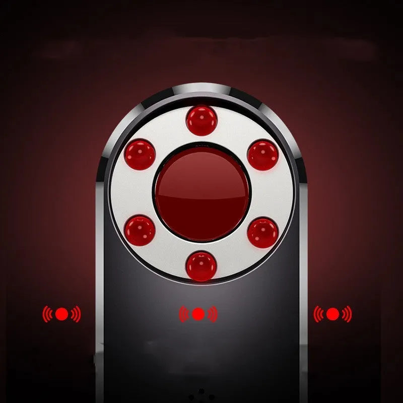 Portable anti-surveillance detector measuring 91x37x13mm with infrared scanning and frequency detection