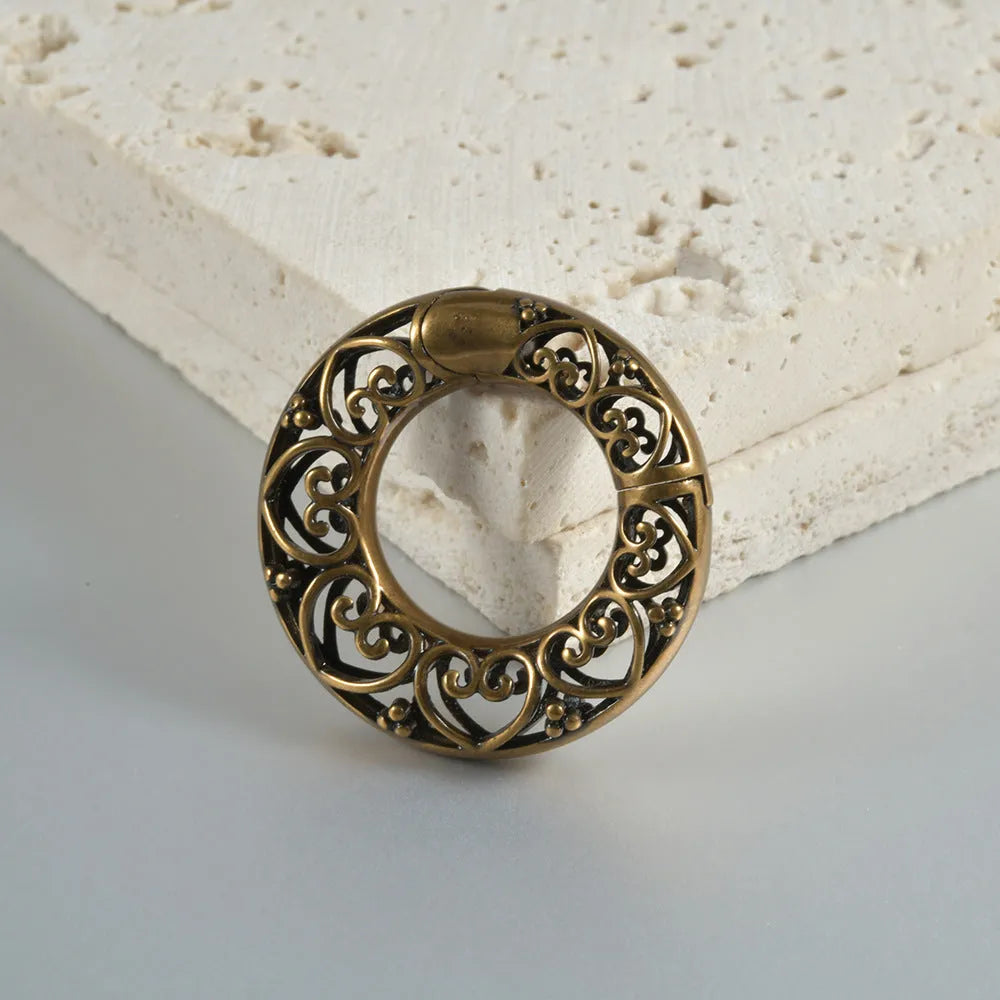 Retro heart-shaped hollow lotus magnetic earrings in antique silver or gold finish