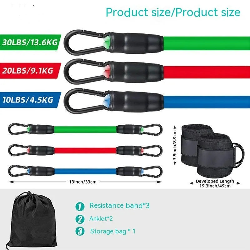 TPE resistance bands set with three tension levels and foot loops for leg exercises