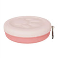 Portable outdoor dog food and water bowl in light pink or green, shown in L and S sizes.