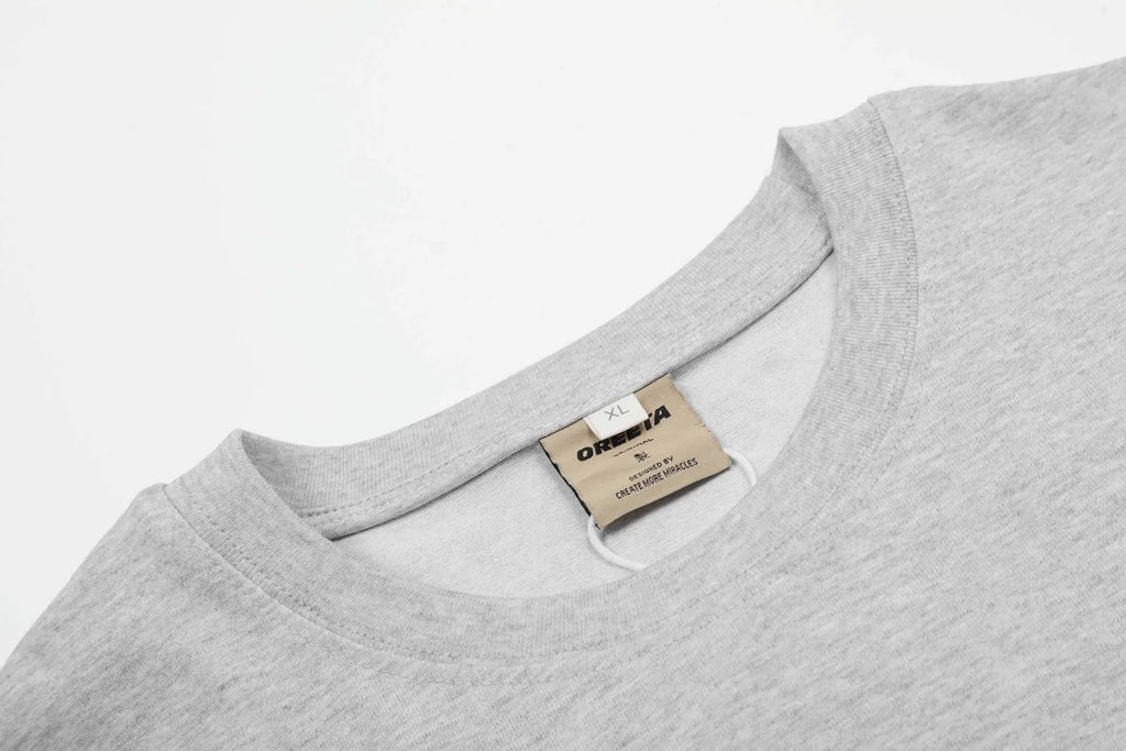American retro loose design long sleeve cotton pullover in black and flower grey colours