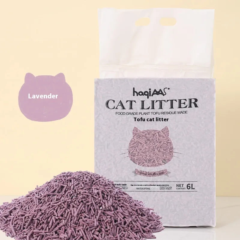 Original Tofu Cat Litter 6L Green Tea scent in a bag with green leaf design, plant-based clumping cat litter