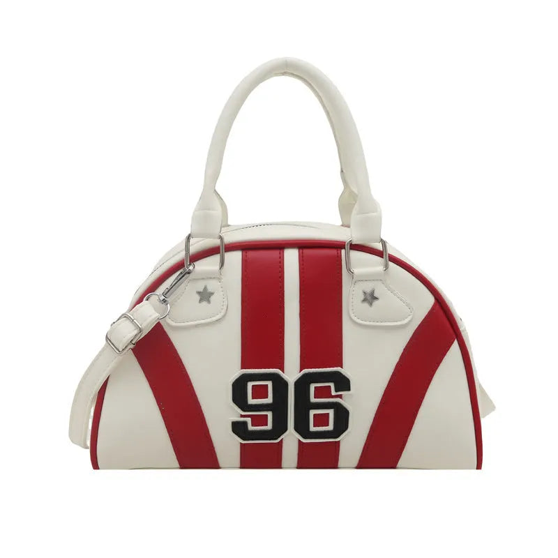 Colourful stripe contrast single shoulder bag in black with stitching and colour blocking details, PU material, dumpling shape