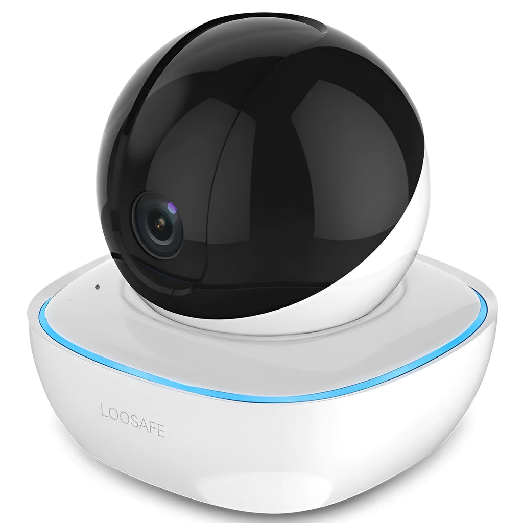 Wireless 1080p indoor dome surveillance camera with infrared night vision and PTZ control mounted on a white ceiling