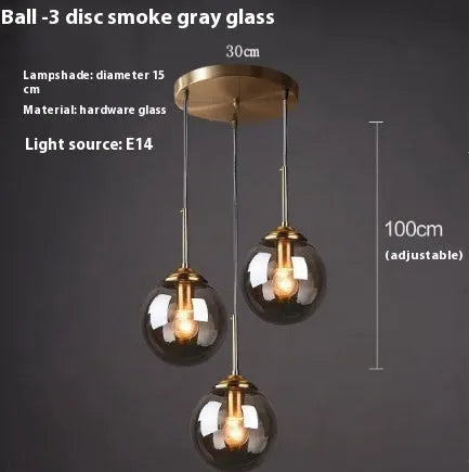 Modern round chandelier with glass balls in a Nordic style, mounted on a ceiling.