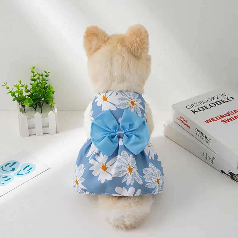 Ultra-thin floral butterfly knot pet dress for dogs and cats with decorative bow