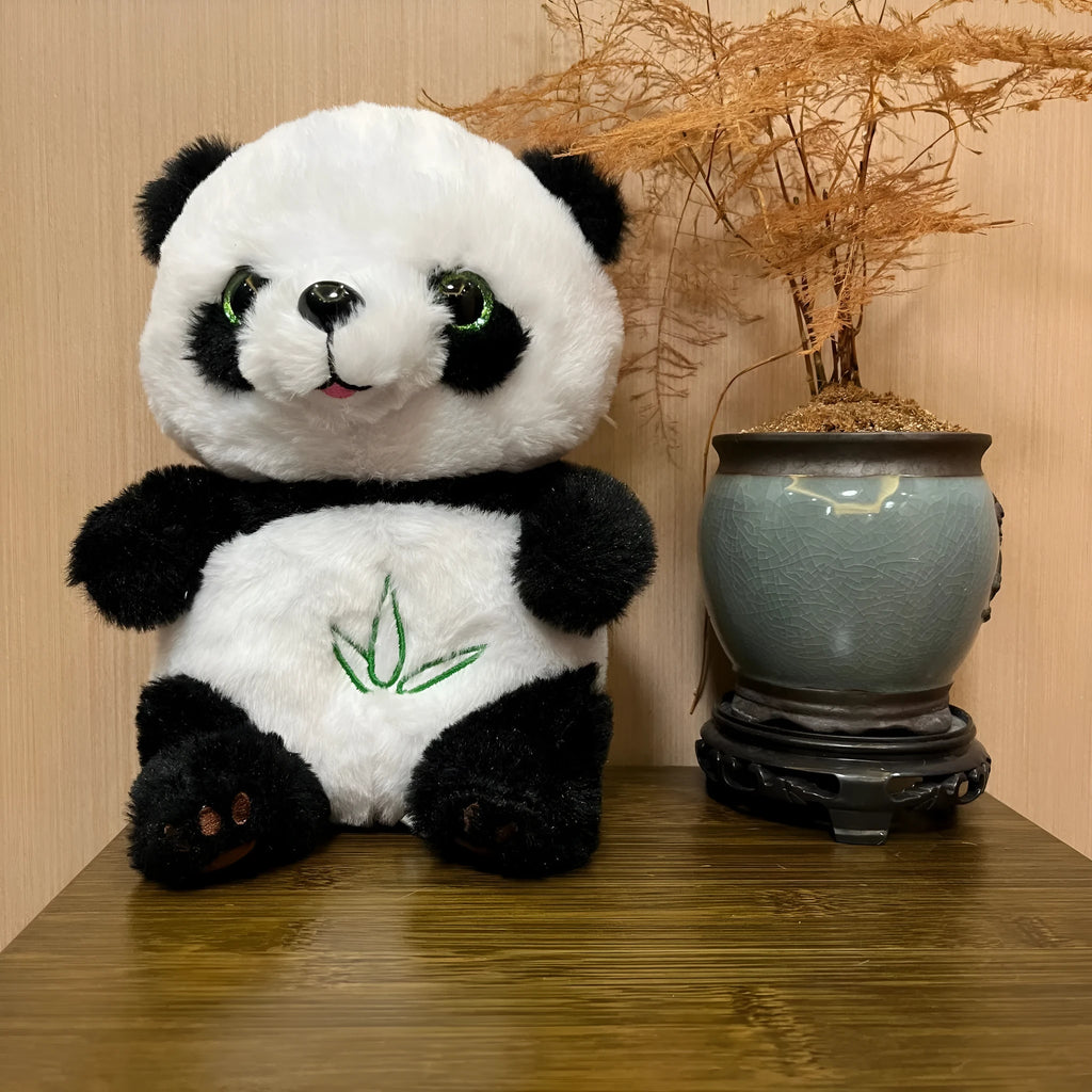 23cm cute panda doll plush toy with music, glowing, and breathing functions, short plush fabric