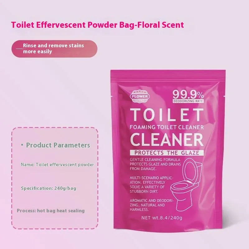 Toilet bubble powder in blue ocean and pink floral fragrances for descaling and anti-blocking