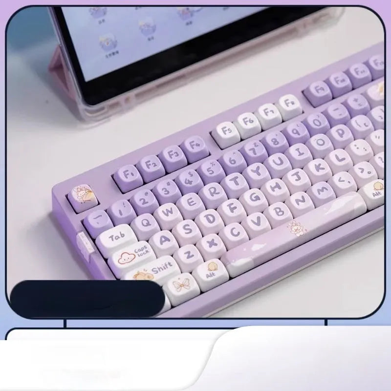 PBT gradient purple rabbit key caps for mechanical keyboards with sublimation printing