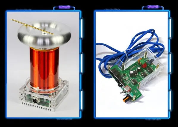 Music Tesla coil driver board unit with ports for 220V power, audio, and controller connections.