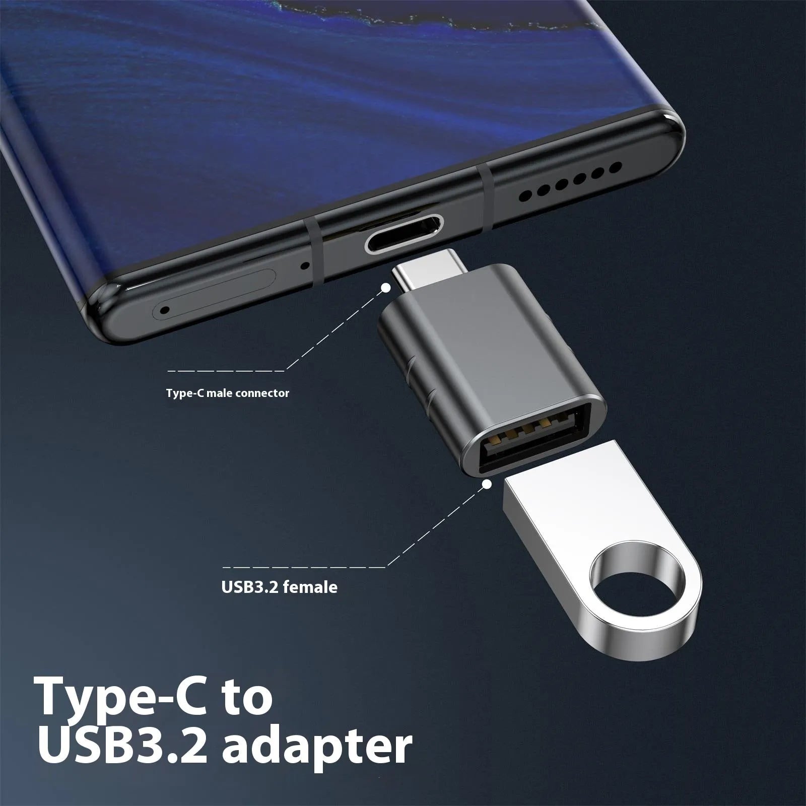 USB-C to USB-A converter adapter with zinc alloy shell in multiple colour options.