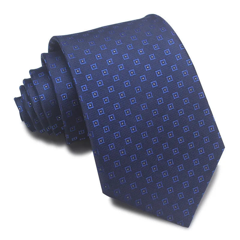 8cm wide red black and blue striped polyester jacquard business tie for men