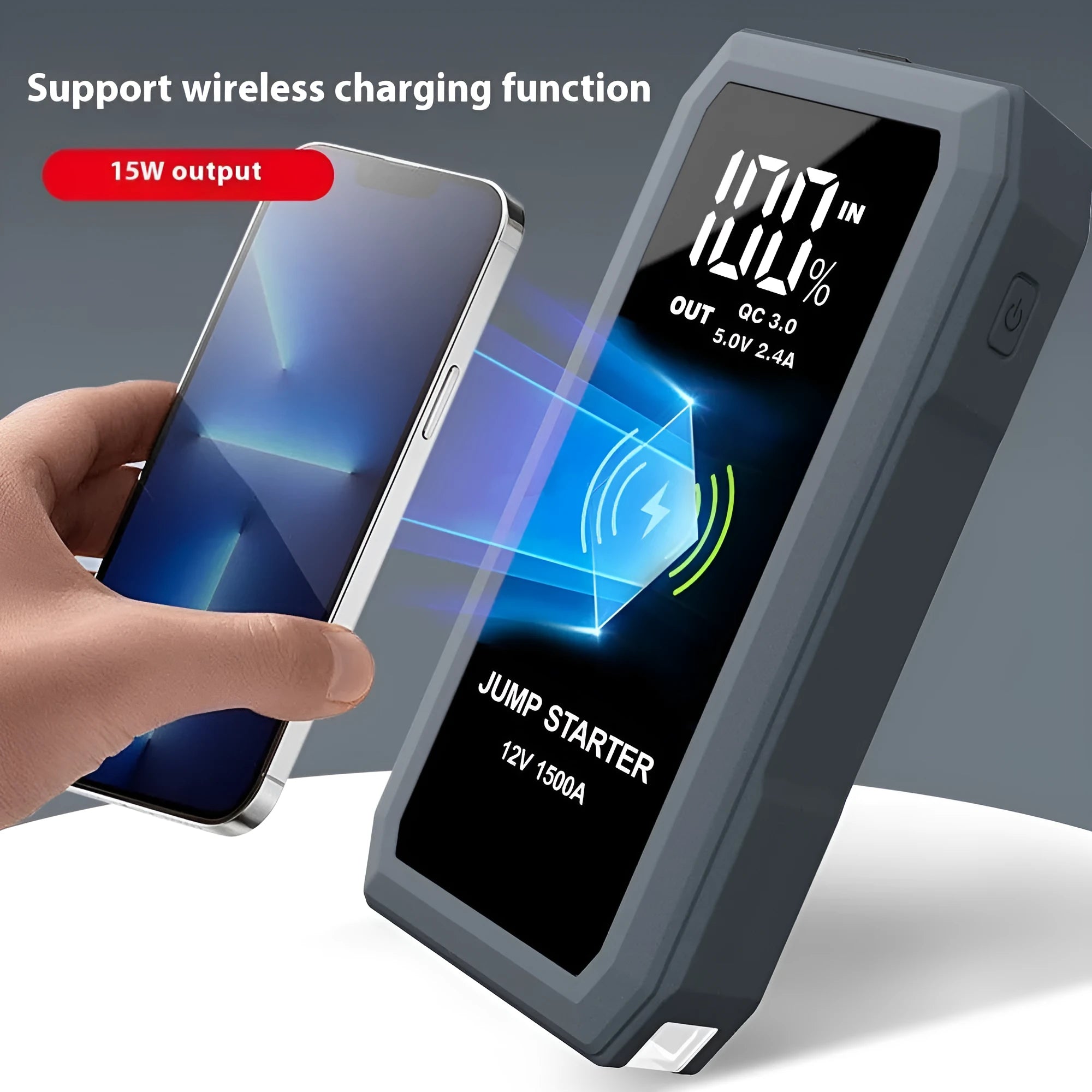 12V 16800mAh car jump starter with large screen display and aluminium alloy casing