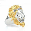 Personality punk lion head ring for men in alloy, available in gold and silver, geometric shape, sizes 7 to 15