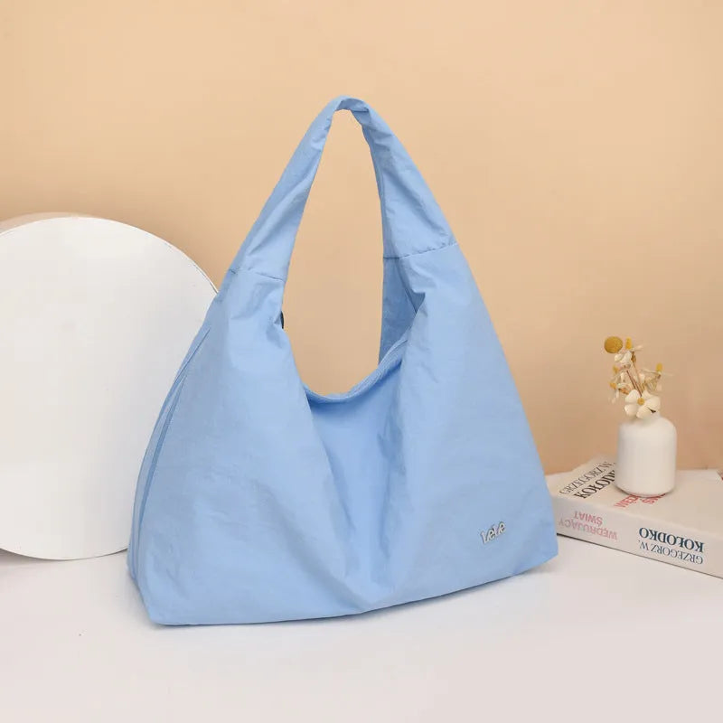Nylon women's underarm bag with heart shape design in black blue khaki yellow colour options