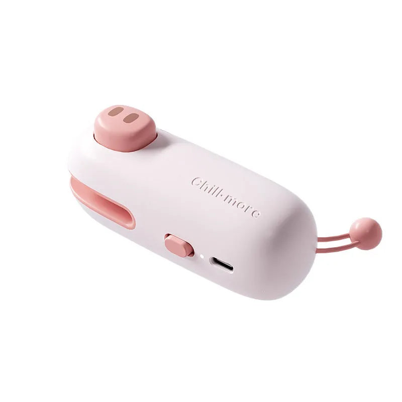 Portable rechargeable mini bag sealer in coffee bear design with USB Type-C charging, for sealing plastic snack bags
